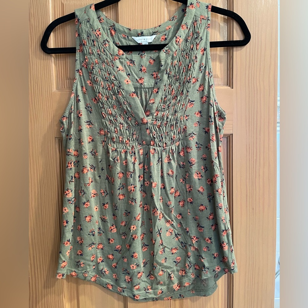 Lucky Brand Floral Sleeveless Top Green and Pink